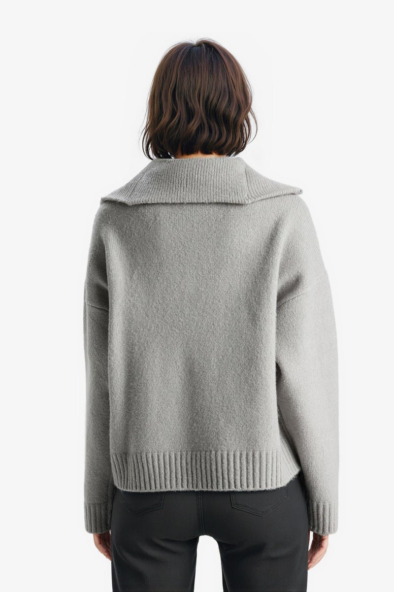 DeFacto Grey Woman Oversize Fit Half Zip Collar Knit Pullover Casual - Image 4
